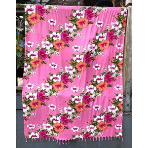 Coco Beach Hawaii Hibiscus Print Sarong in Pink White Green Orange 72